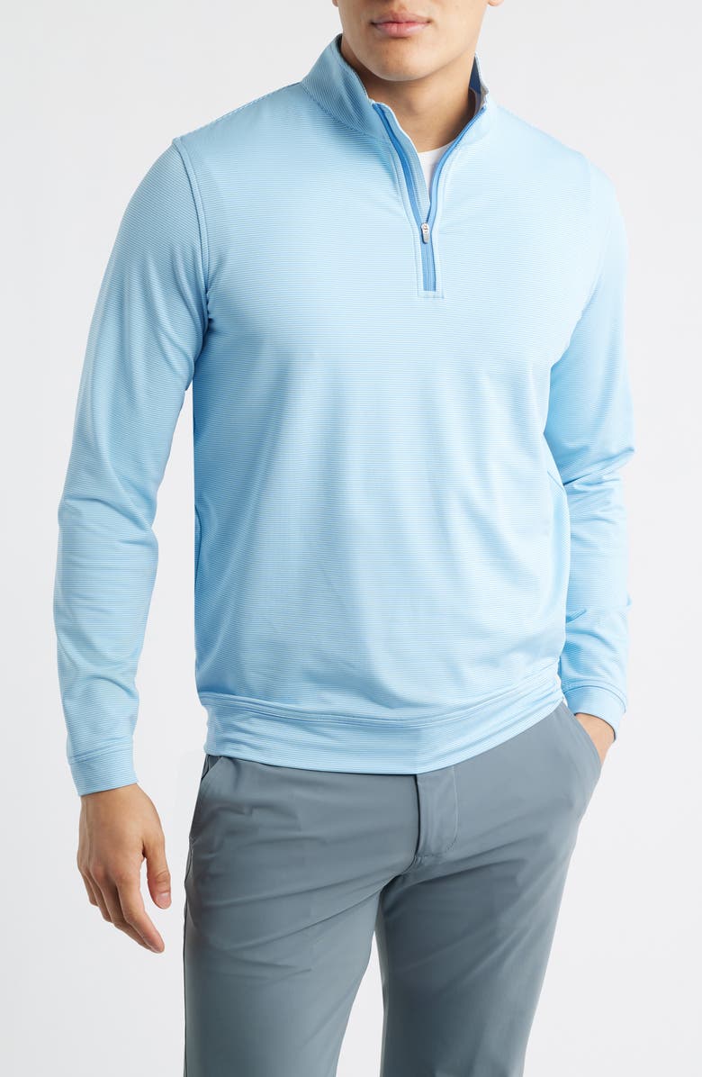 Peter Millar Perth Sugar Stripe Quarter Zip Performance Pullover, Main, color, Bluebird