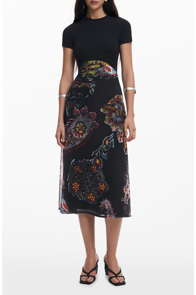 Mixed Media Midi Dress, Main, color, BLACK