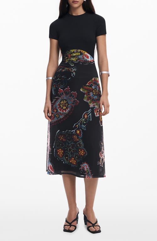 Desigual Mixed Media Midi Dress In Black