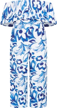 City Chic Off the Shoulder Floral Print Jumpsuit