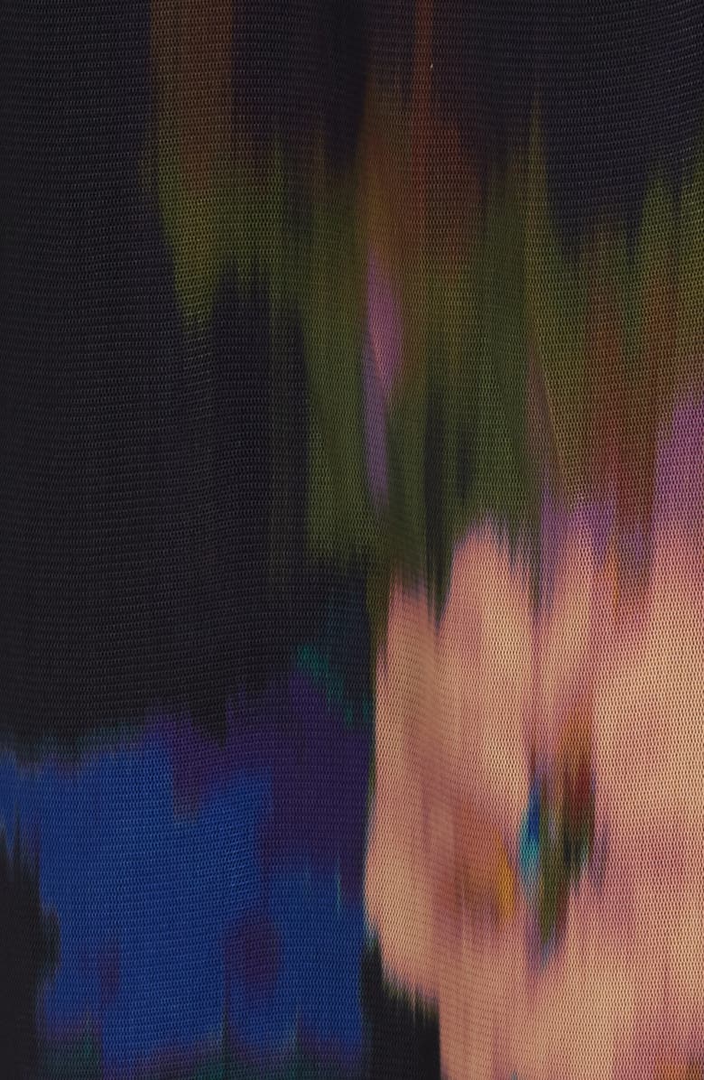 Anne Klein Blurred Floral Twist Front Long Sleeve Mesh Maxi Dress, Alternate, color, Blurred Floating Flora