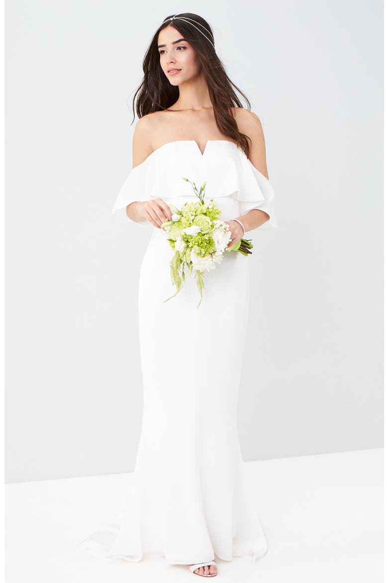 The Santa Barbara Off the Shoulder Gown, Alternate, color, WHITE
