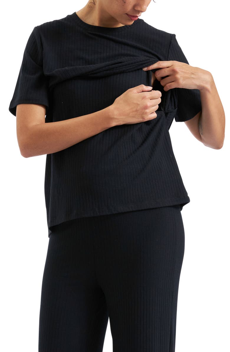 Ripe Maternity Mike Rib Nursing Top, Alternate, color, Black