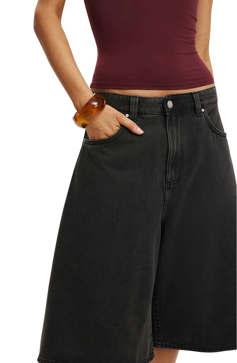 Cotton On Women's Lyocell Wide Denim Jort, Alternate, color, Used Black