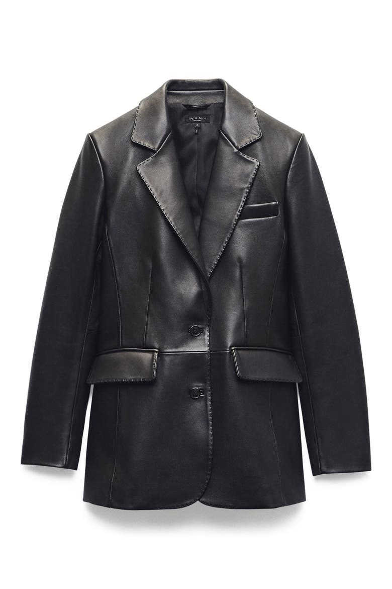 Ash Leather Blazer, Alternate, color, BLACK