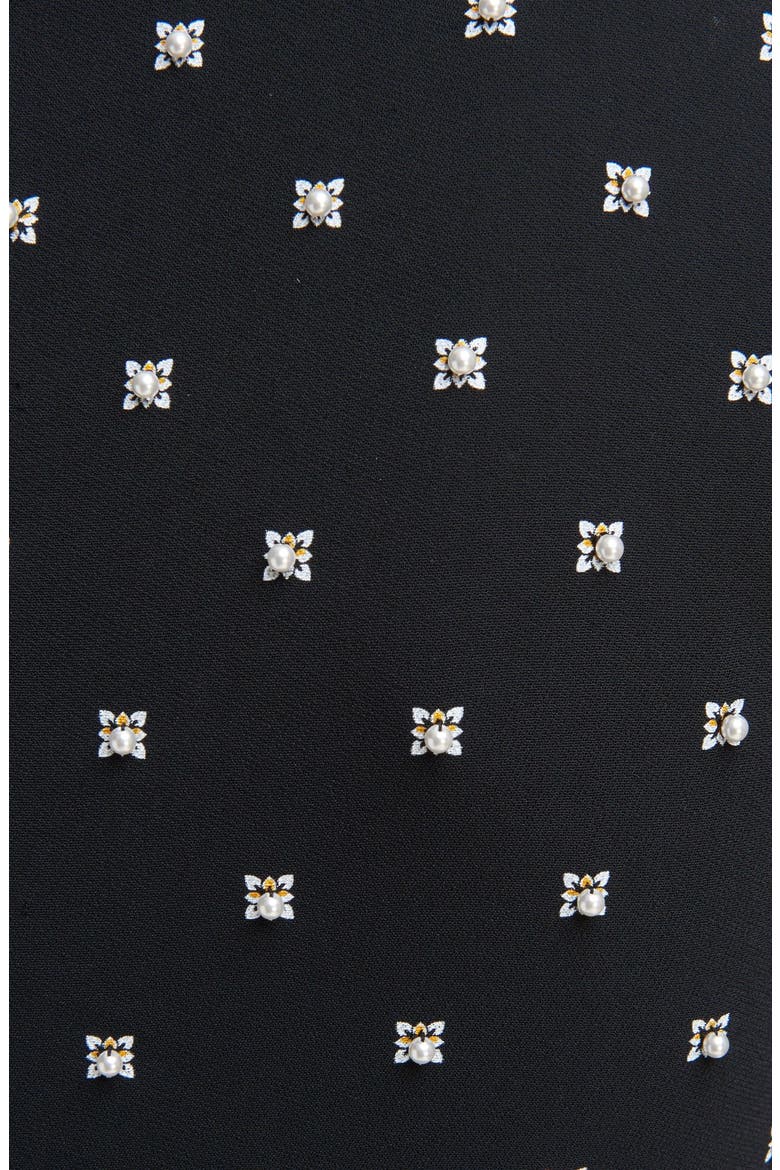 Imitation Pearl Embellished Lily Print Dress, Alternate, color, BLACK