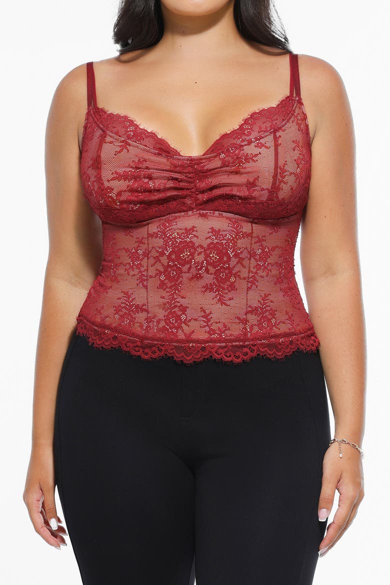Shapewear Lace Contouring Camisole, Alternate, color, Burgundy