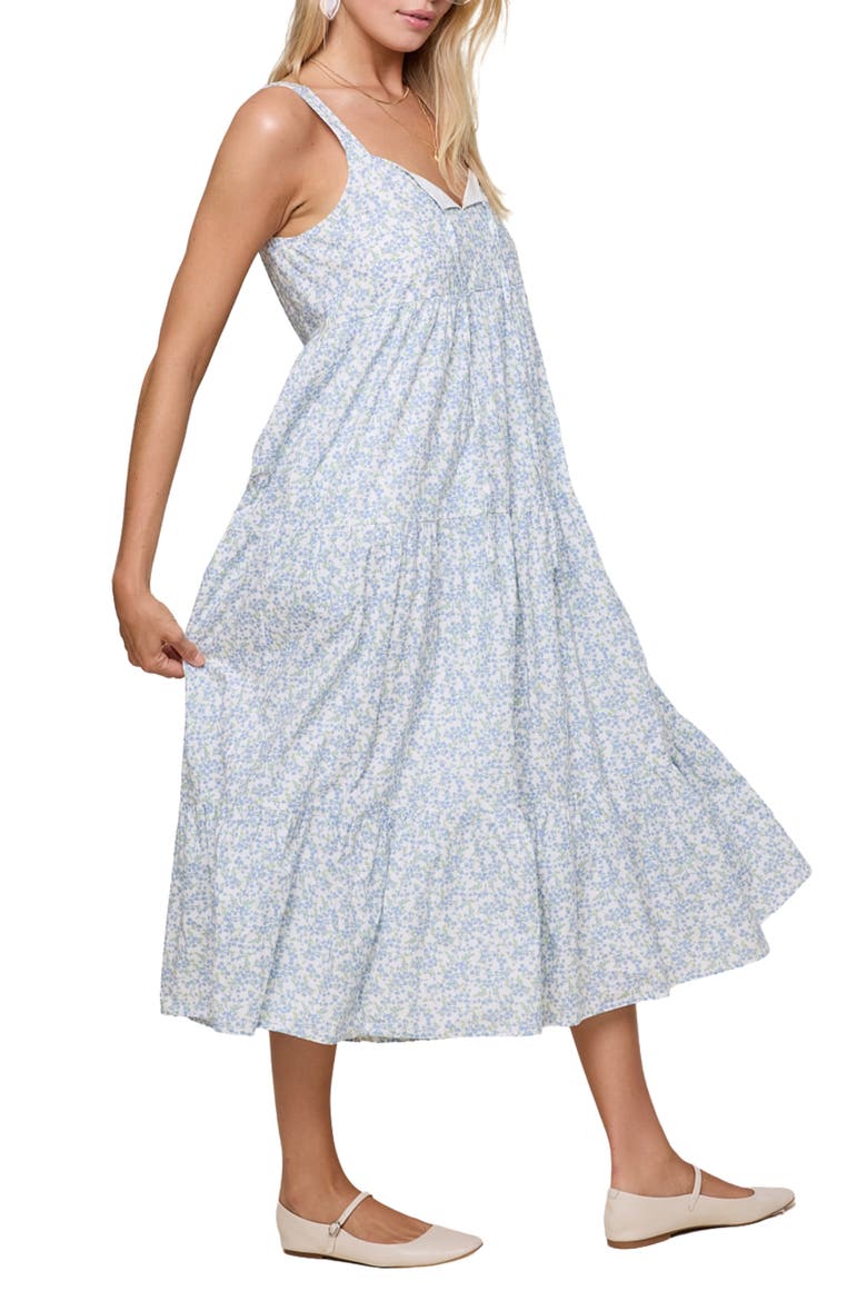 Flroal Tiered Midi Dress, Alternate, color, OFF WHITE/ BLUE