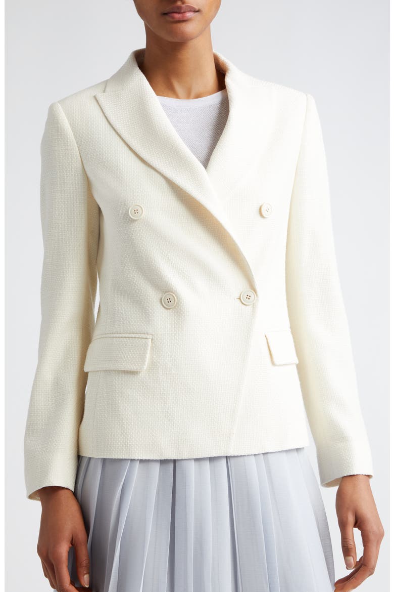 Double Breasted Crosshatch Cotton Blend Blazer, Alternate, color, IVORY