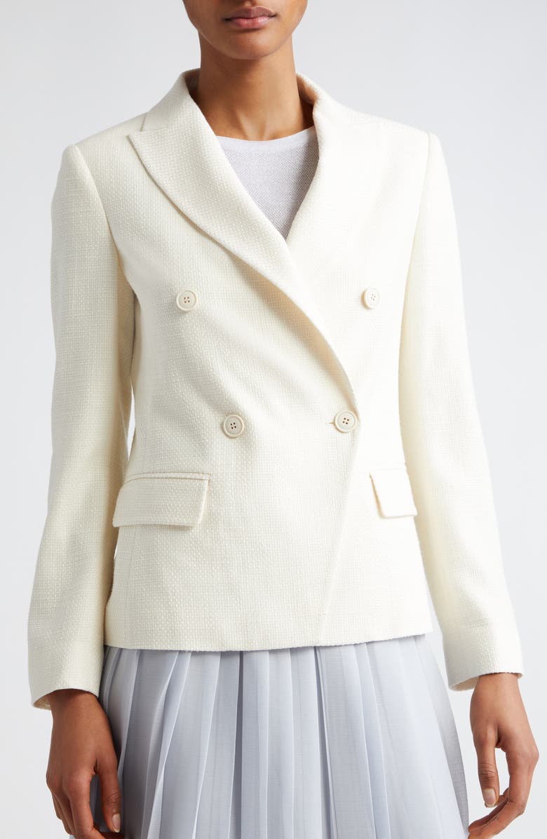 Eleventy Double Breasted Crosshatch Cotton Blend Blazer, Alternate, color, Ivory
