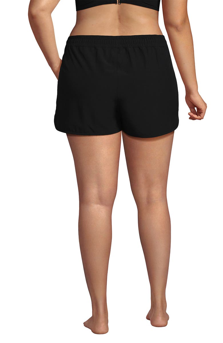 Lands' End Woven Packable 3" Dolphin Hem Swim Cover-up Shorts, Alternate, color, Black