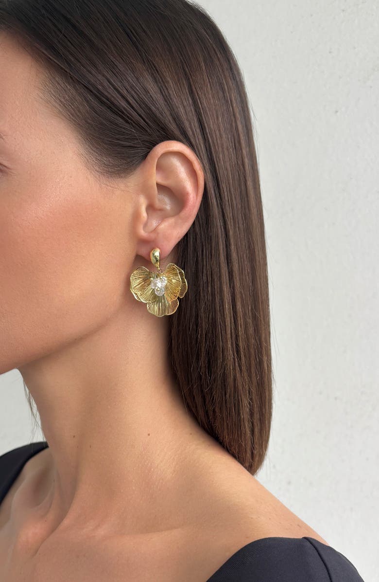 Adornia 14K Gold Plated Crystal Flower Drop Earrings, Alternate, color,