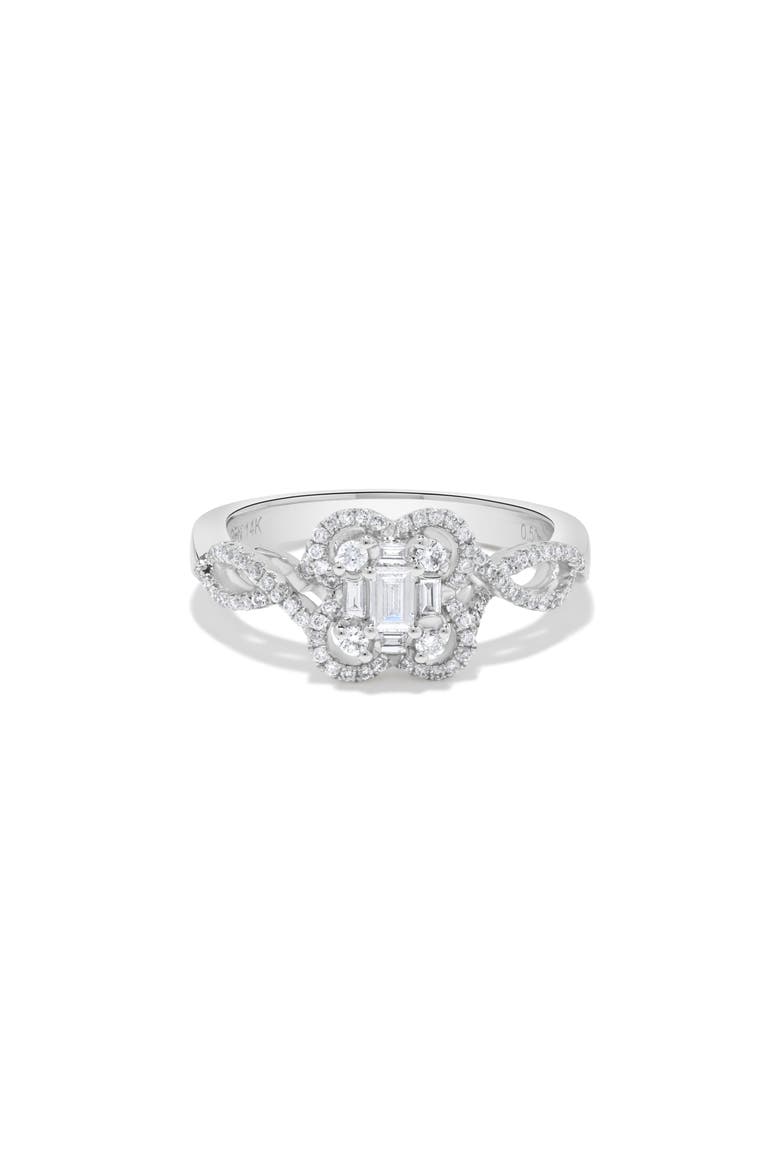 Floral Baguette Diamond Cluster Ring in 14K White Gold, Main, color, 14K White Gold