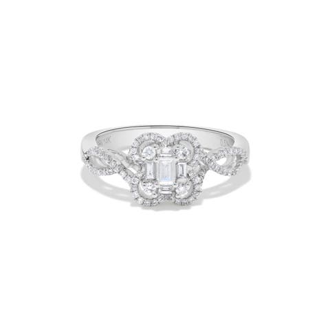 Floral Baguette Diamond Cluster Ring in 14K White Gold