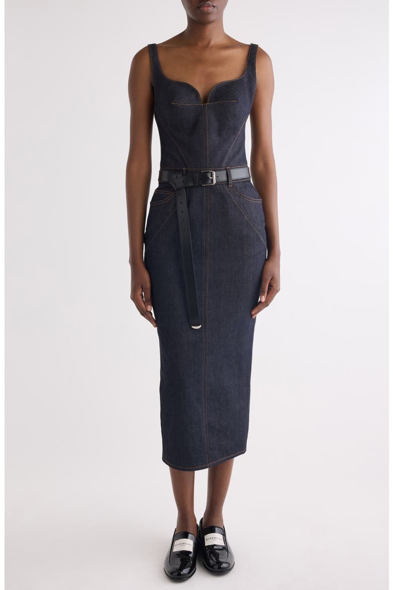 Kick Back Stretch Denim Dress, Main, color, DARK BLUE