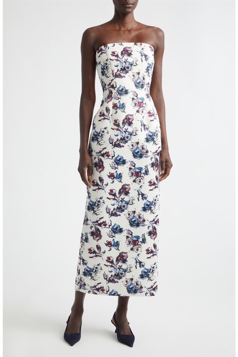 Laelia Floral Strapless Gown, Main, color, FLORAL PURPLE/BLUE ON IVORY