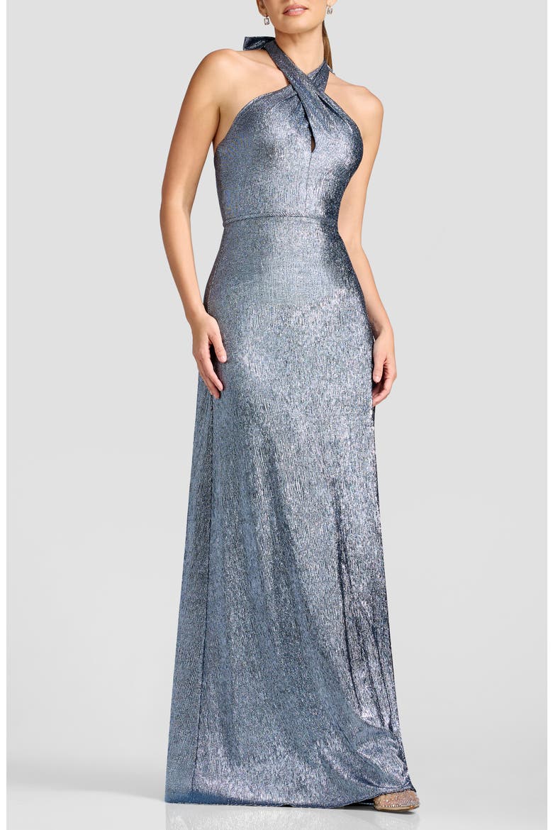 Brighton Metallic Halter Gown, Main, color, BLUE