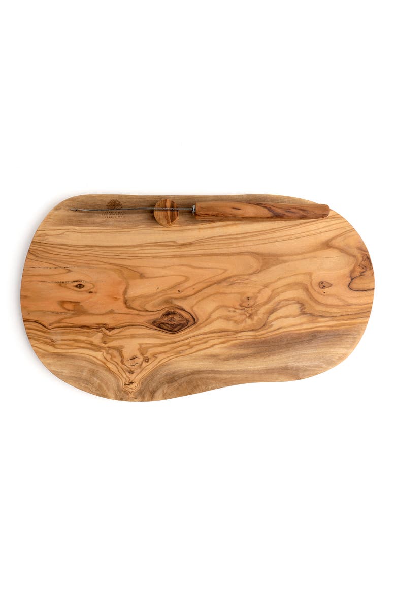 Olive Wood Cheese Board & Knife Set, 13-Inch x 7-Inch, Alternate, color, Brown