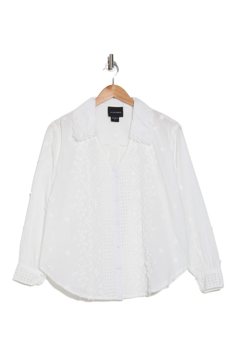 Floral Appliqué Cotton Button-Up Shirt, Main, color, WHITE