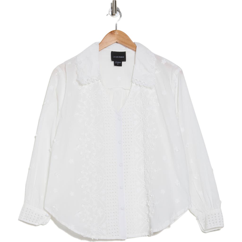 Forgotten Grace Floral Appliqué Cotton Button-up Shirt In White