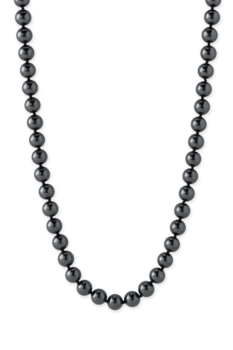 10mm Glass Pearl Extra Long Strand Necklace, Alternate, color, BLACK