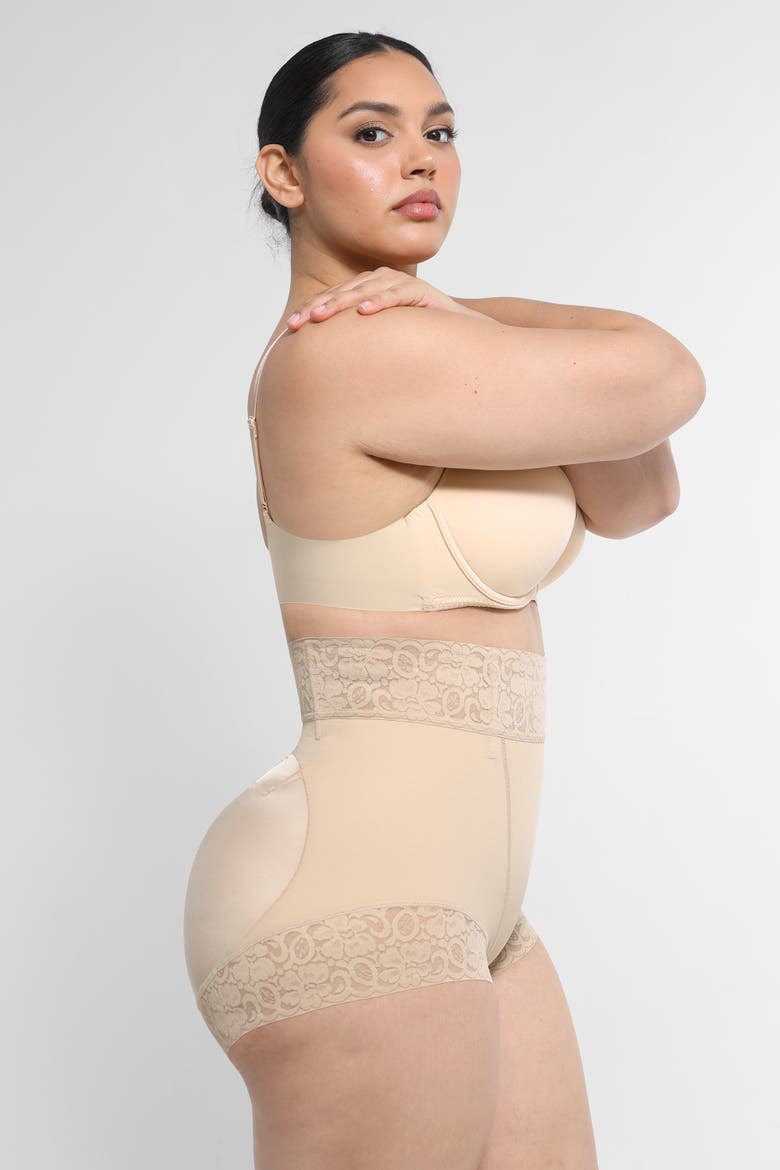 Mid-Rise Lace Shaper Brief, Alternate, color, Beige