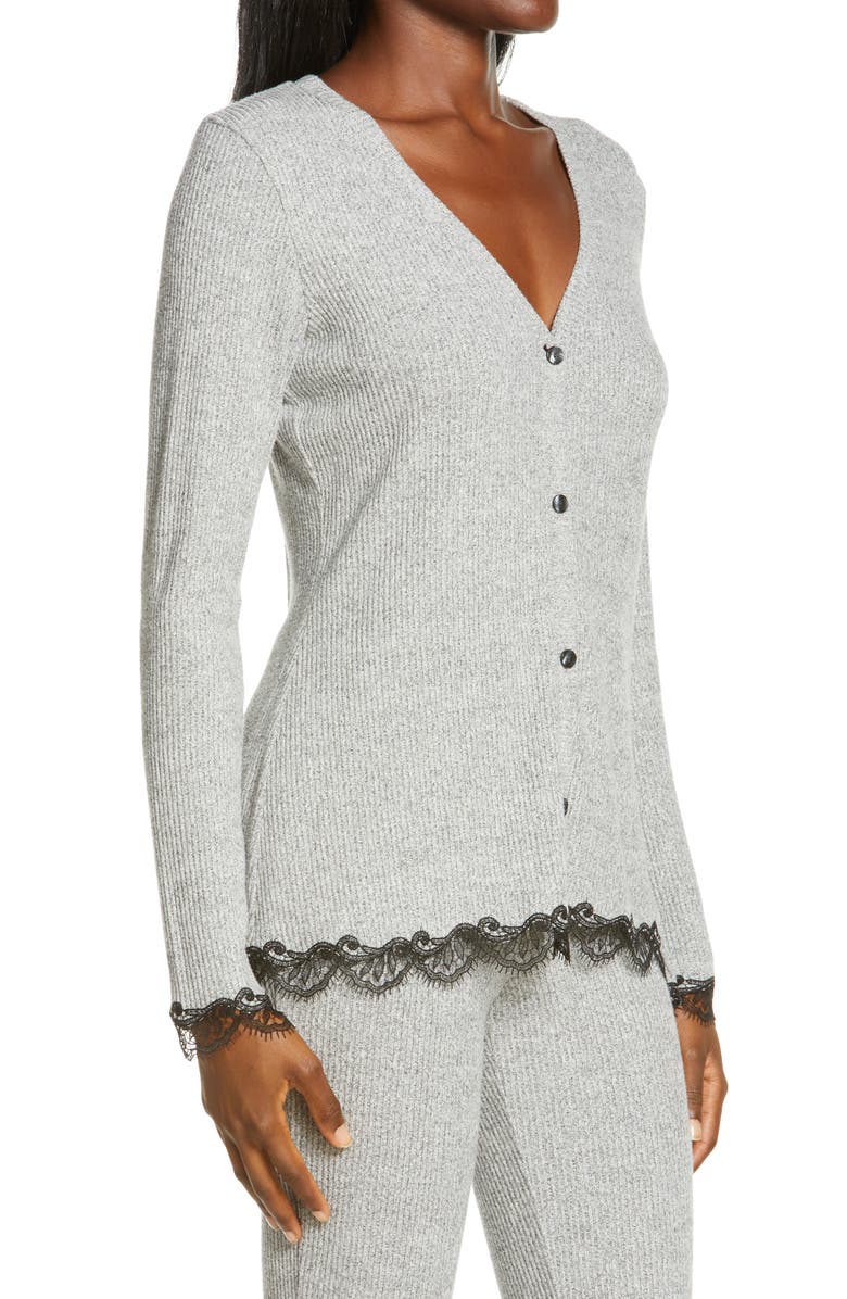 Natori Luxe Ulla Lace Trim Ribbed Cardigan, Alternate, color, 