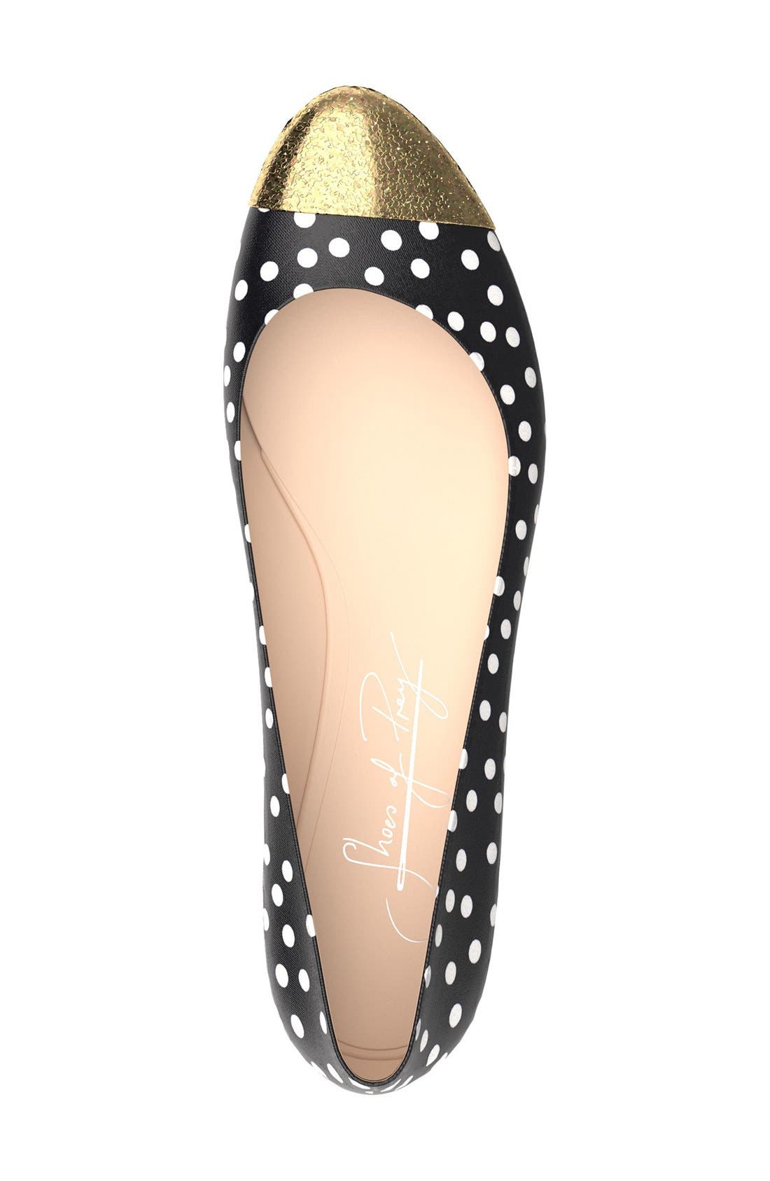 Cap Toe Ballet Flat, Alternate, color, BLACK/ WHITE POLKA DOT
