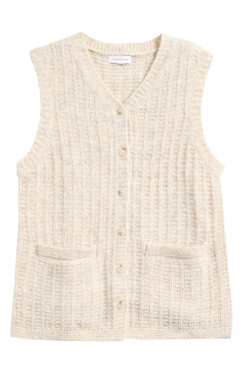 Topshop Sleeveless Knit Cardigan, Alternate, color, Stone