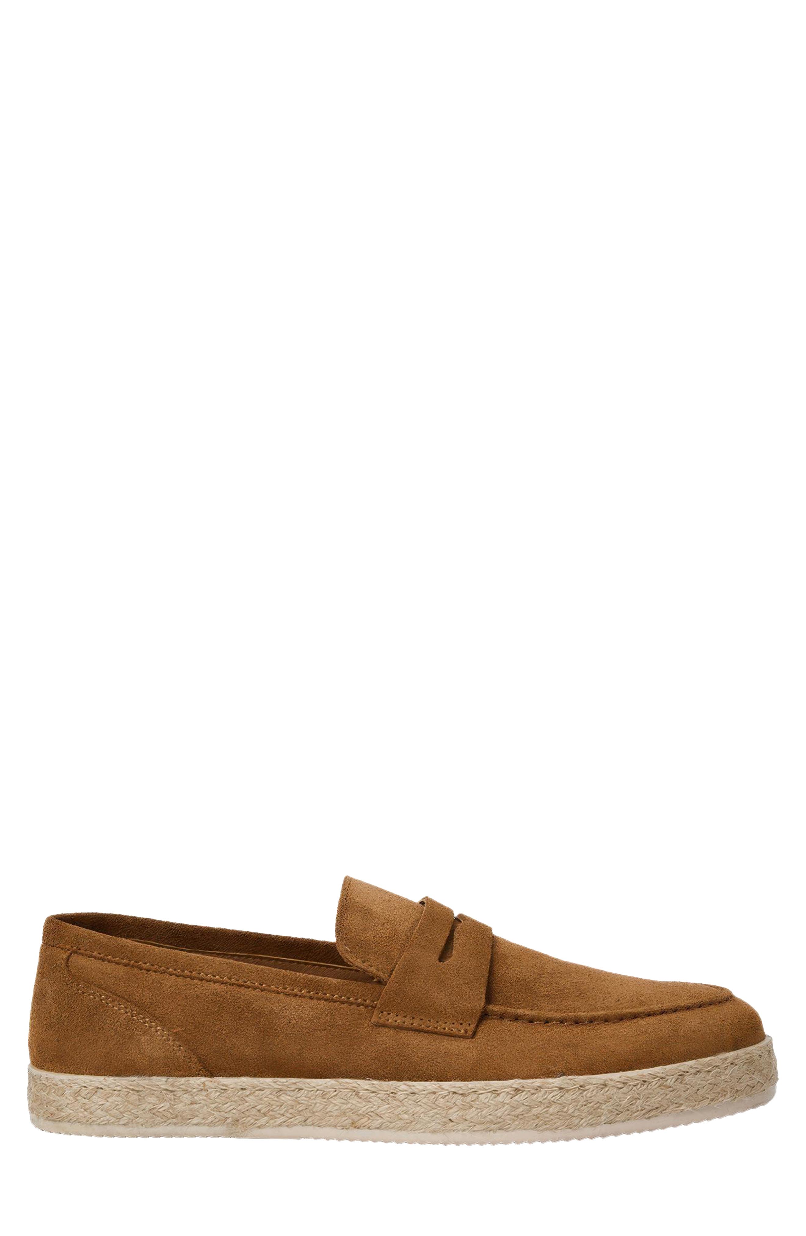 Mateo Leather Penny Loafer Espadrille, Alternate, color, COGNAC SUEDE