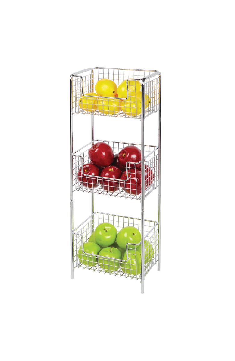mDesign Steel Freestanding 3-Tier Storage Organizer Tower Rack - Chrome, Alternate, color, Chrome