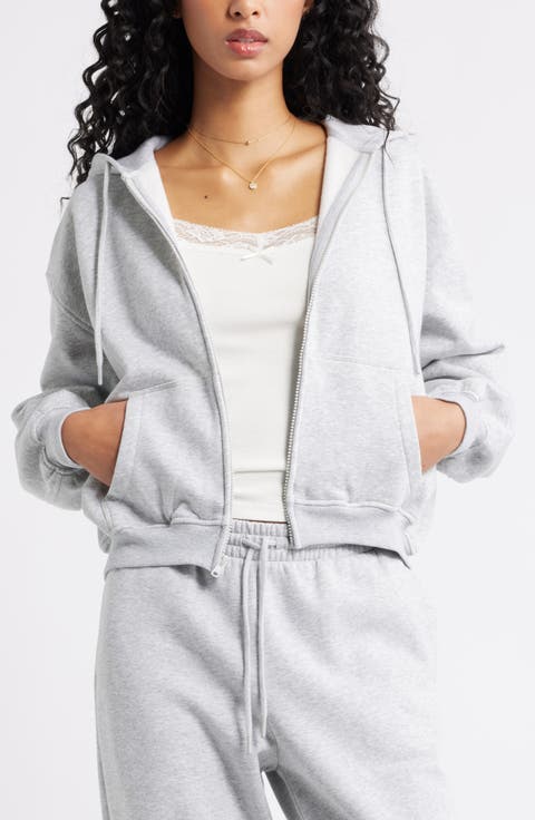 Relaxed Cotton Blend Zip Hoodie