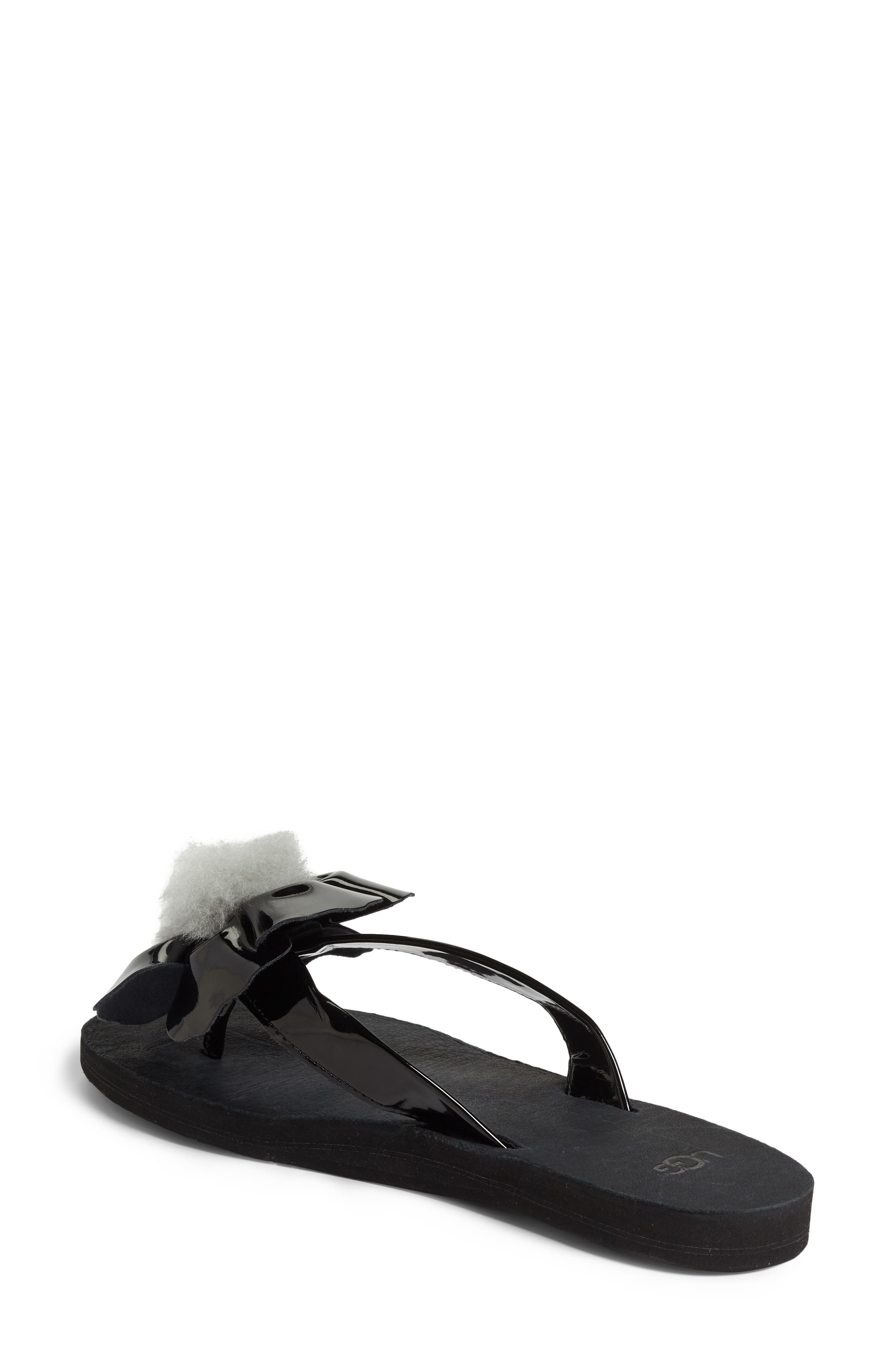 UGG<sup>®</sup> Poppy Genuine Shearling Pompom Flip Flop, Alternate, color, 