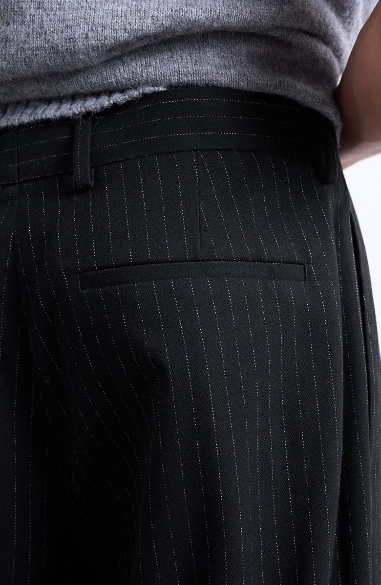 Topman Pinstripe Wide Leg Pants, Alternate, color, Black