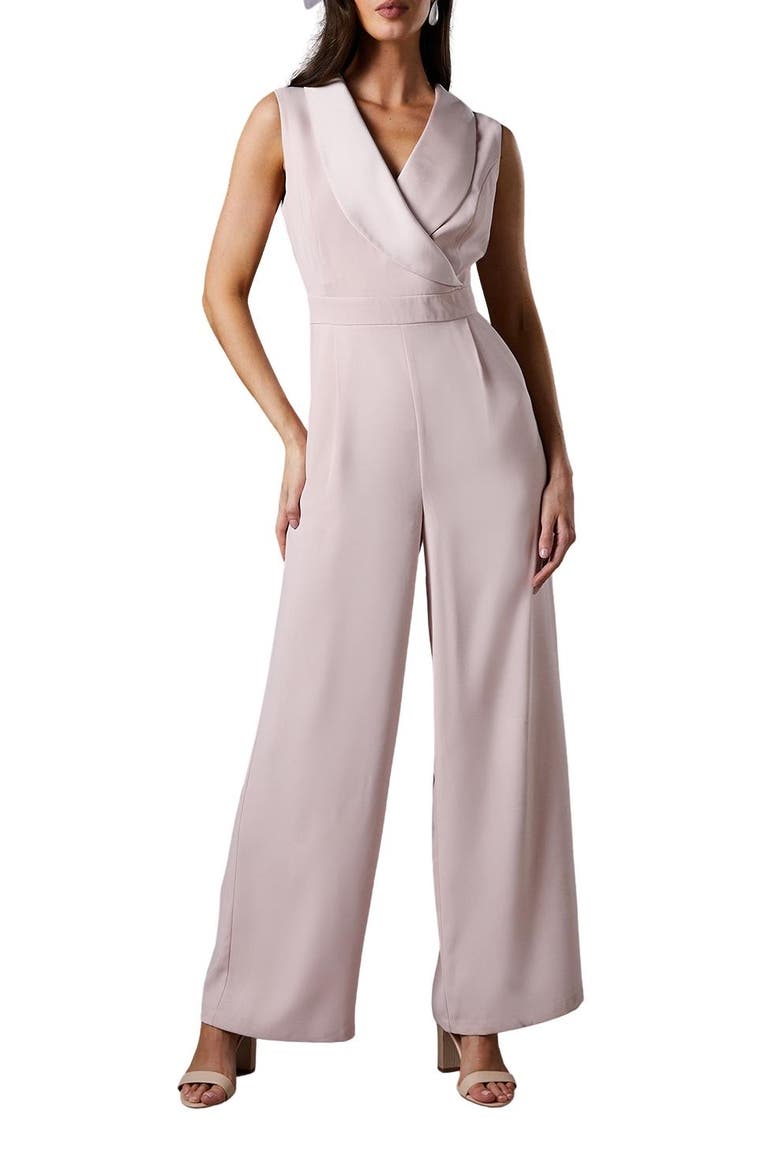 Crepe V-Neck Wrap Wide Leg Jumpsuit, Alternate, color, Blush