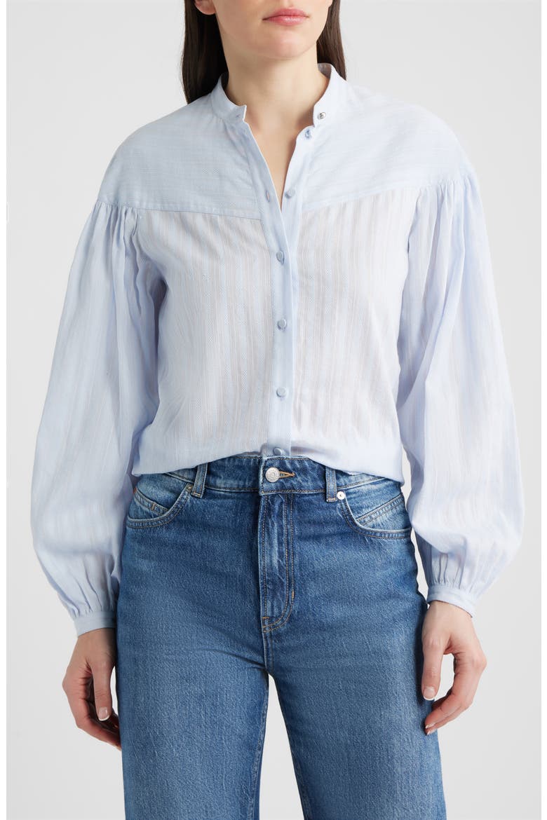Bilmant Embroidered Stripe Cotton Muslin Button-Up Shirt, Main, color, LT PAST/BU