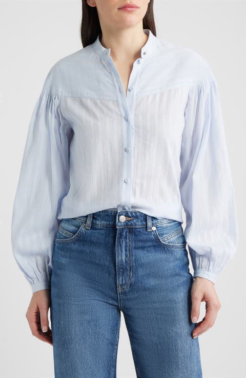 Bilmant Embroidered Stripe Cotton Muslin Button-Up Shirt