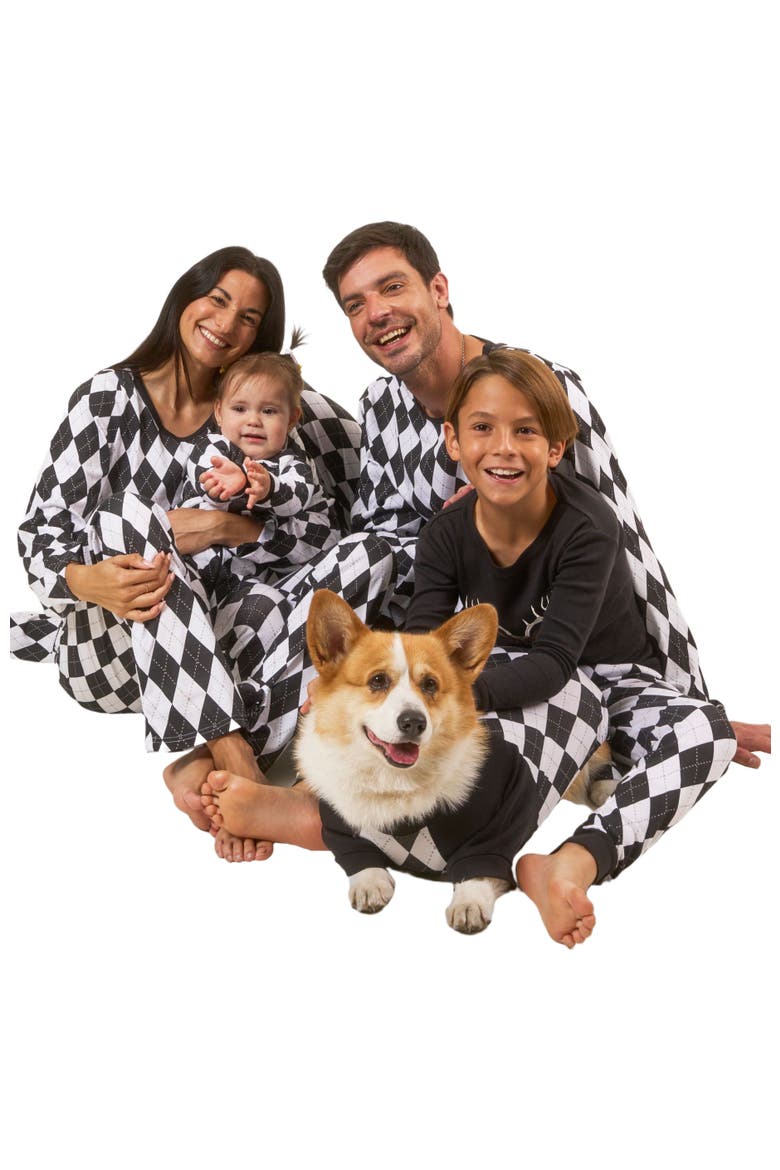 Kids Two-Piece Cotton Matching Family Holiday Pajamas, Argyles & Holiday Prints, Alternate, color, Argyle Black & White