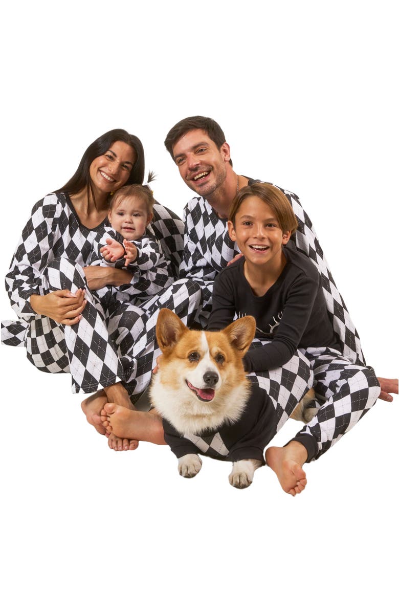 Leveret Kids Footed Printed Cotton Matching Family Holiday Pajamas, Argyles & Holiday Prints, Alternate, color, Argyle Black & White