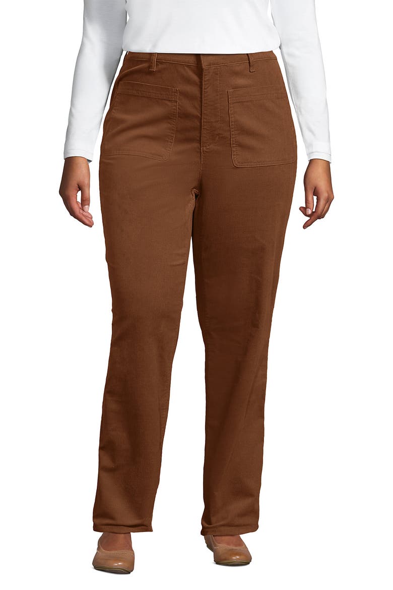 Plus Size Corduroy High Rise Rail Straight Leg Pants, Main, color, Maple Toffee