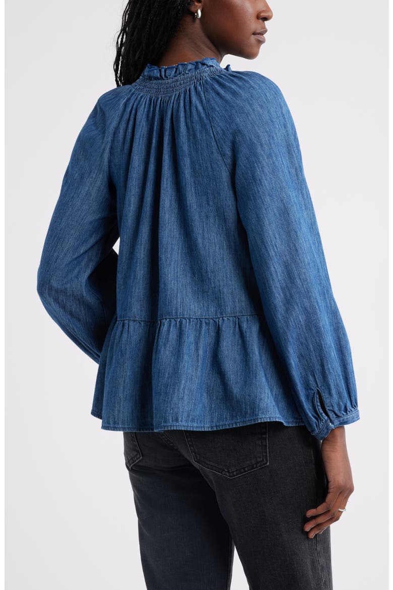 Peplum Cotton Chambray Top, Alternate, color, DARK WASH