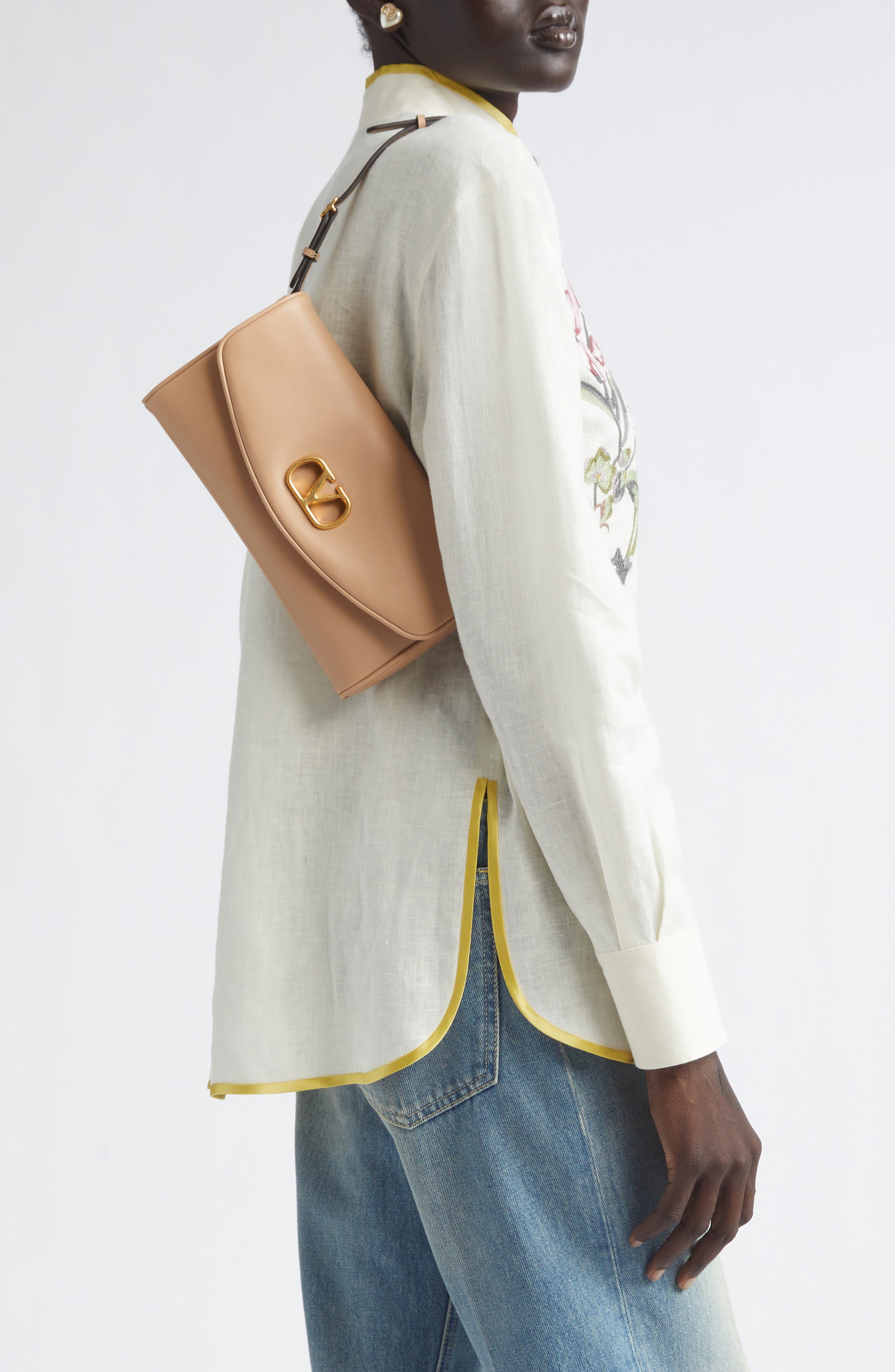 Small DeVain Leather Shoulder Bag, Alternate, color, ROSE