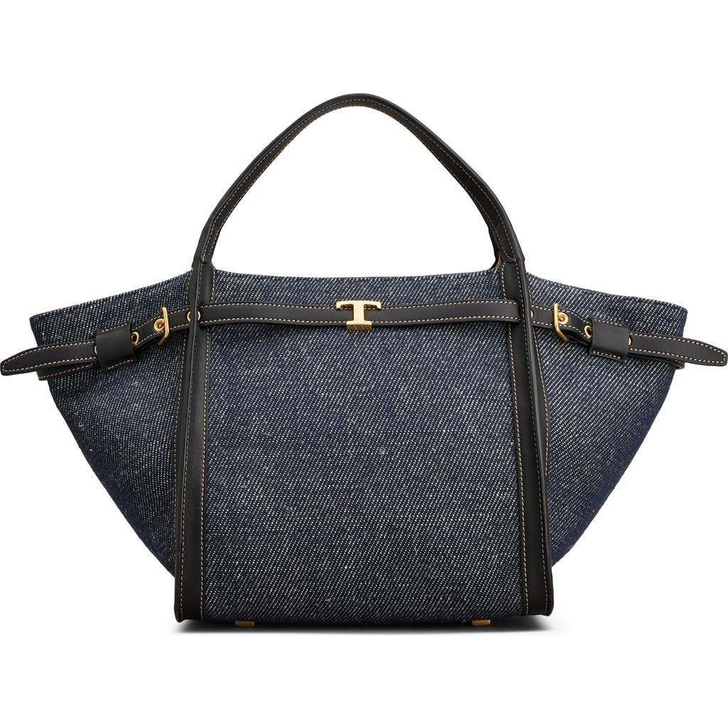 Tod's T Timeless Canvas & Leather Shopping Bag in Blu Denim Chiaro/nero at Nordstrom