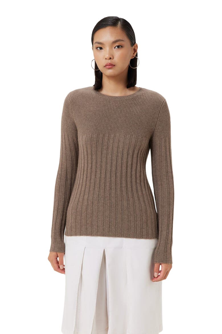 Rib-Knit Cashmere Crew Neck Sweater, Alternate, color, taupe