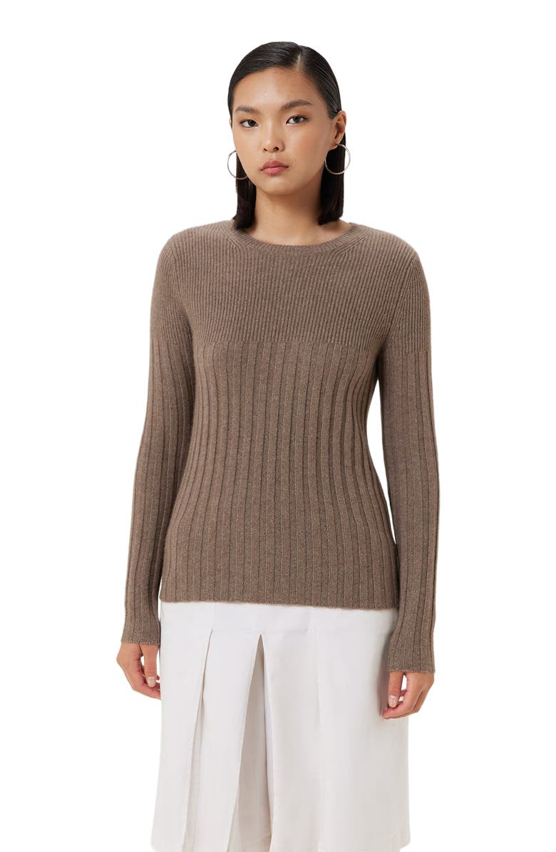 GOBI Mongolian Cashmere Rib-Knit Cashmere Crew Neck Sweater, Alternate, color, Taupe