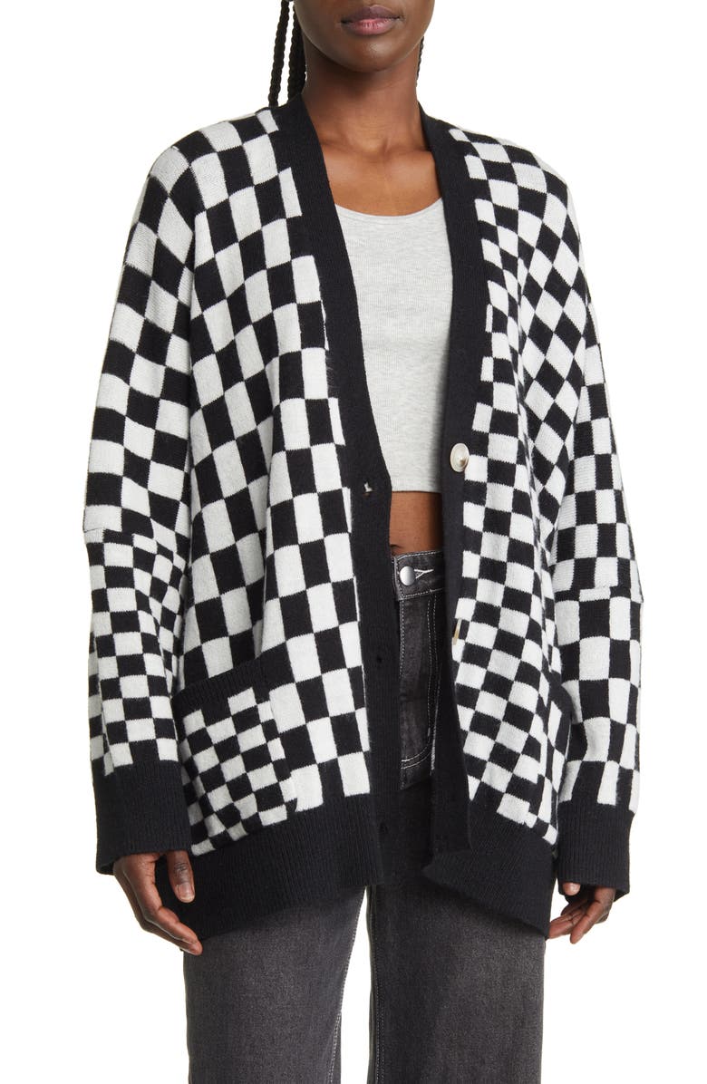 Dressed in Lala Love You Checkerboard Oversize Cardigan, Main, color,