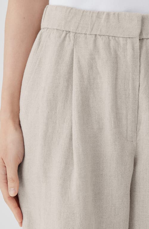Eileen Fisher Pleated High Waist Organic Linen Wide Leg Pants In Undyed Natural