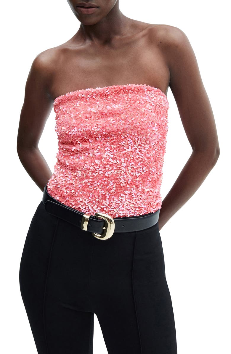 MANGO Strapless Sequin Bodysuit, Main, color, 