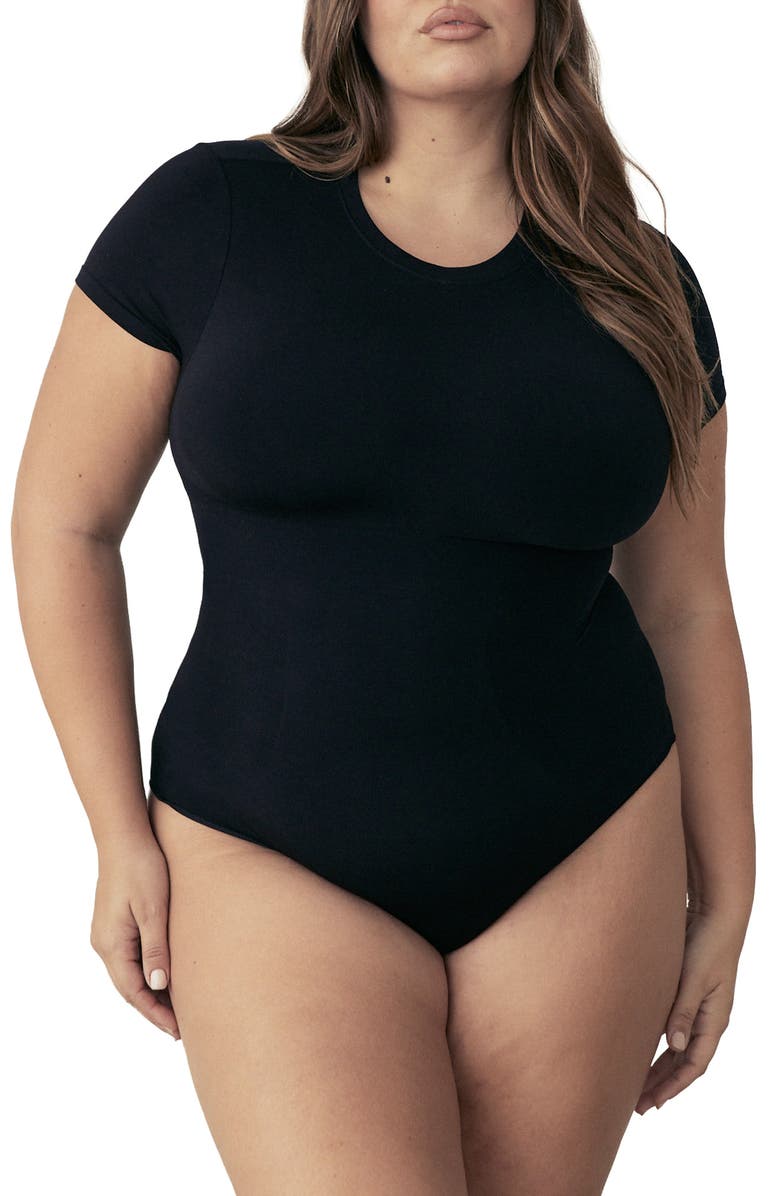 Pinsy Butter Sculpt Short Sleeve Bodysuit, Alternate, color, Black