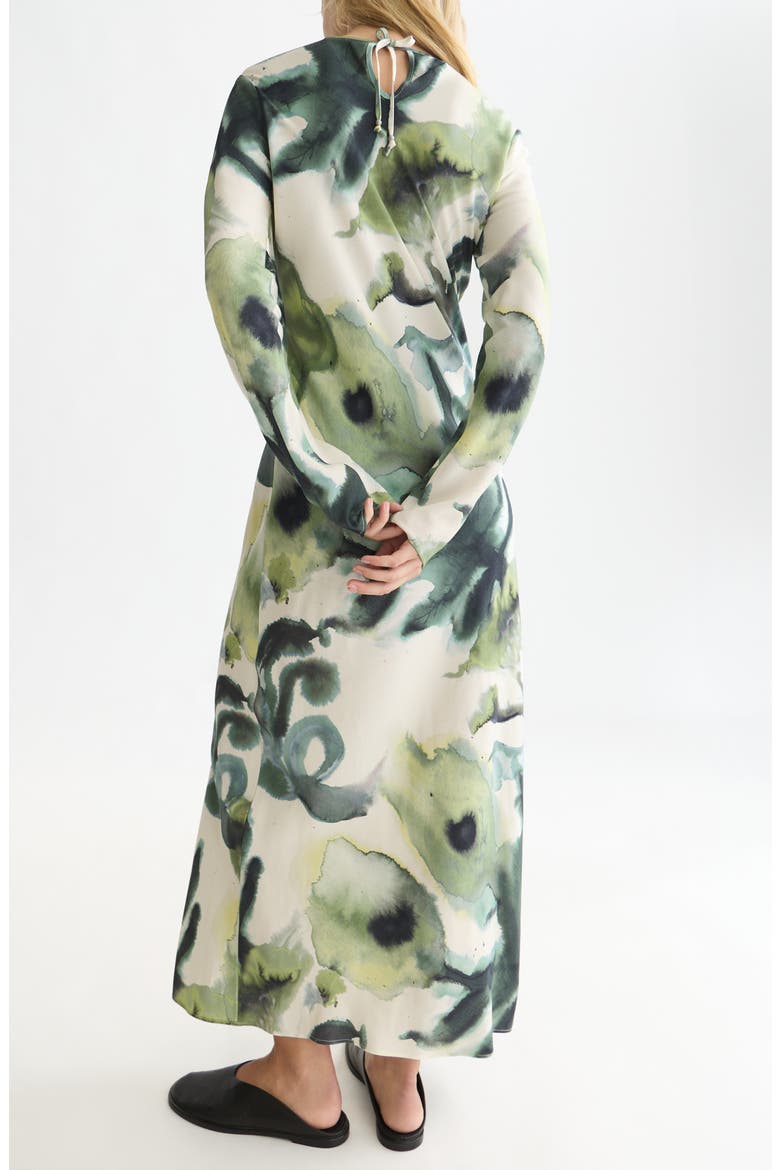 Print Long Sleeve Ankle Length Dress, Alternate, color, WATERCOLOURFLOWER BALSAM GREEN